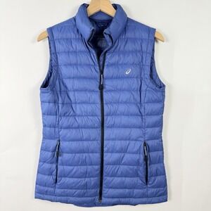 ASICS Blue Down Puffer Vest Womens M Lightweight Full Zip Jacket